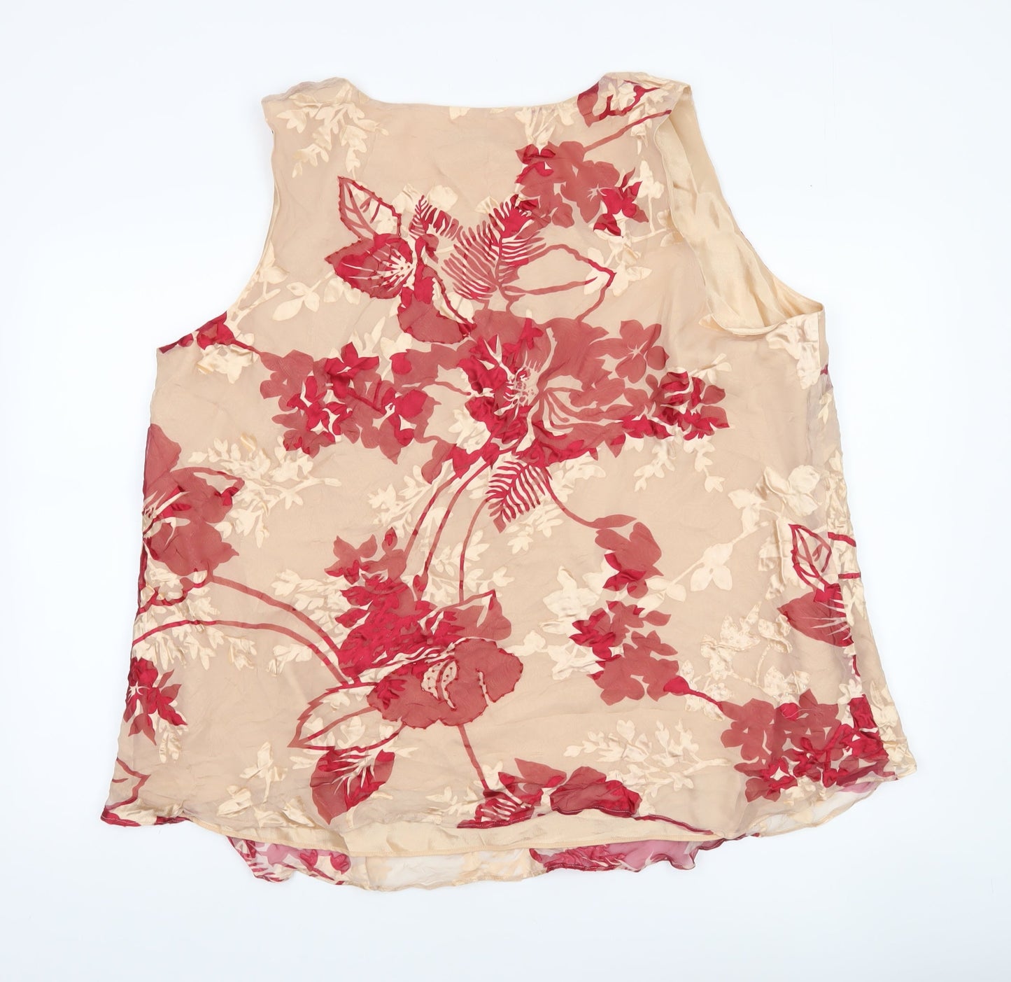 Portrait Womens Beige Red Floral Silk Blend Tunic Sleeveless Blouse UK 26