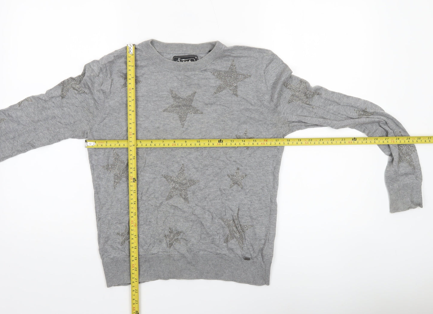 Superdry Womens Grey XS Crew Neck Star Knit Jumper