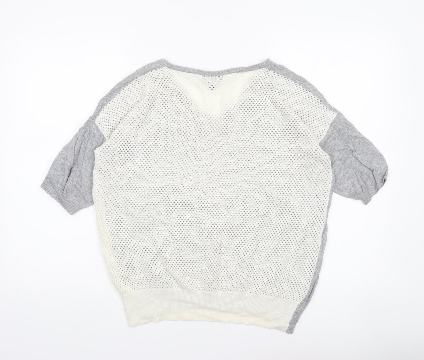 Topshop Women's Grey V-Neck Short Sleeve Relaxed Knit Jumper Size 8