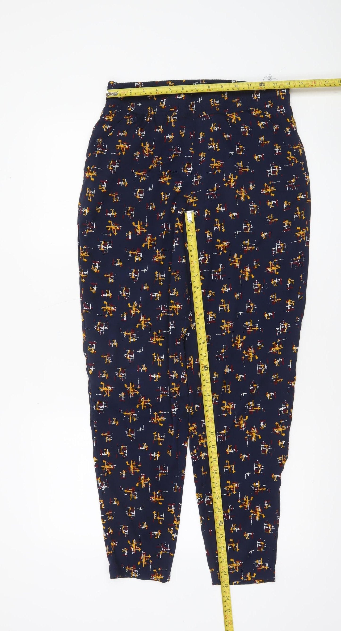 Mystify Women's Blue Geometric Print Jogger Trousers Size 10
