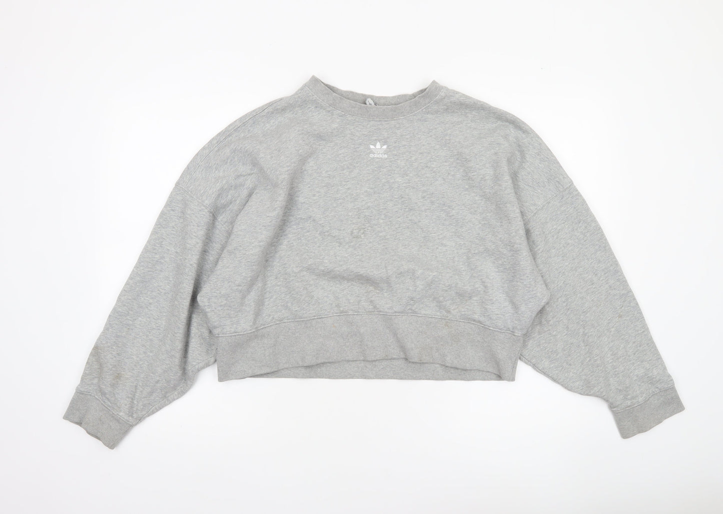 Adidas Women Grey Cropped Sweatshirt Size 10 Logo Crew Neck Pullover
