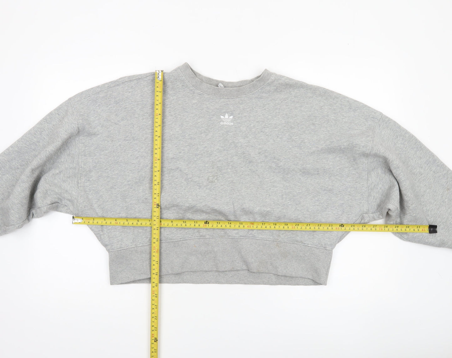 Adidas Women Grey Cropped Sweatshirt Size 10 Logo Crew Neck Pullover