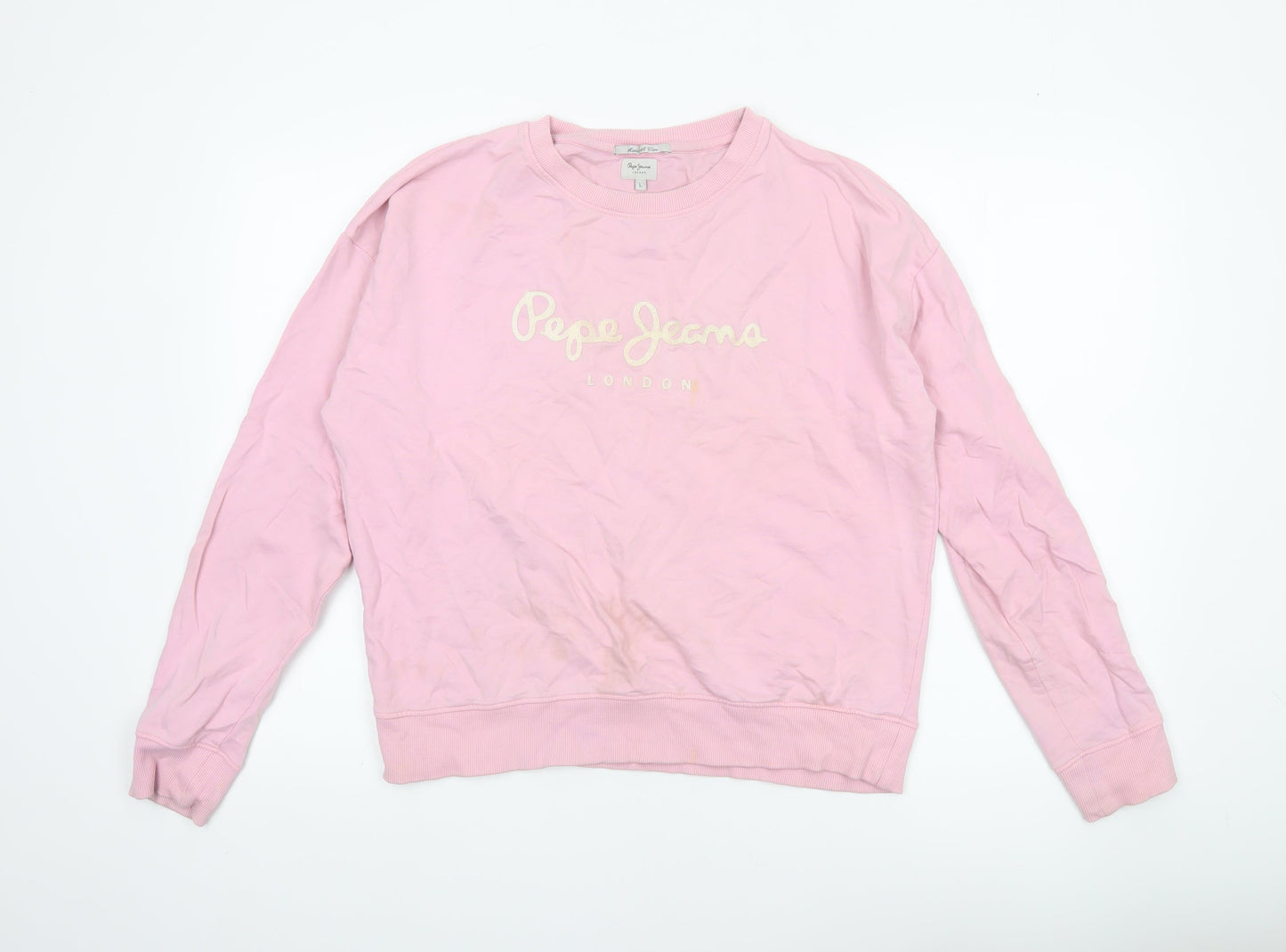 Pepe Jeans London Women's Pink Cotton Pullover Sweatshirt L
