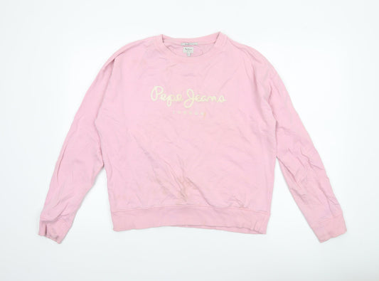 Pepe Jeans London Women's Pink Cotton Pullover Sweatshirt L