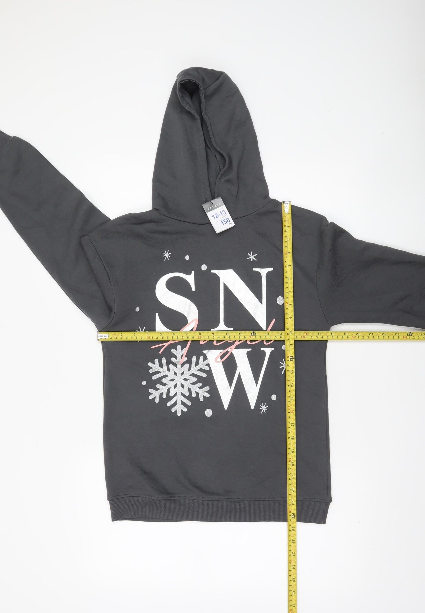 Primark Girls Grey Snow Angel Graphic Pullover Hoodie 12-13 Years