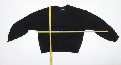 Back view of Sinsay girls’ black pullover sweatshirt 158cm crew neck long sleeve