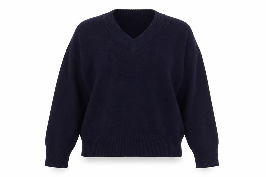 Bershka Women Blue V-Neck Knit Pullover Jumper Size 12