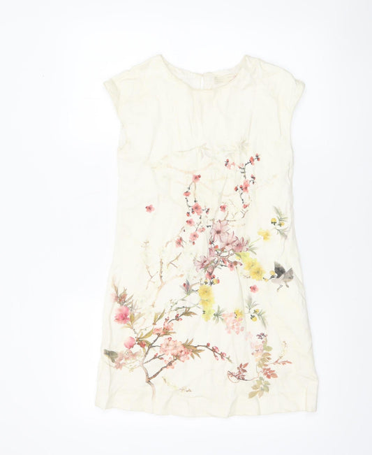 Zara Girls Ivory Floral Cotton Shift Dress 13-14 Years Spring Summer