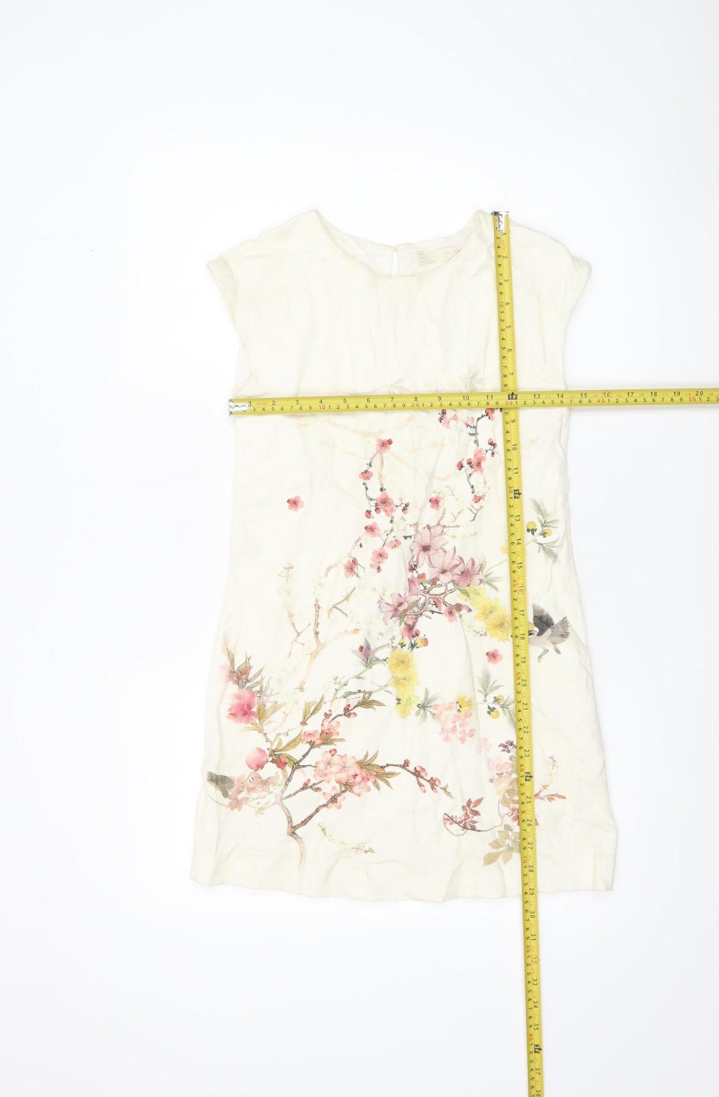 Zara Girls Ivory Floral Cotton Shift Dress 13-14 Years Spring Summer