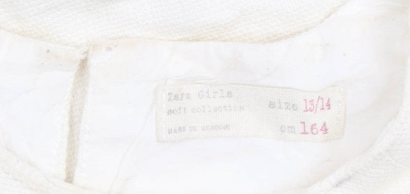 Zara Girls Ivory Floral Cotton Shift Dress 13-14 Years Spring Summer