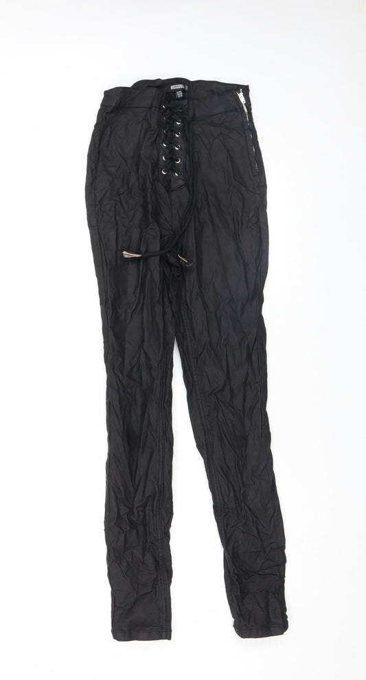 Missguided Womens Black Lace Up Skinny Stretch Trousers UK 10
