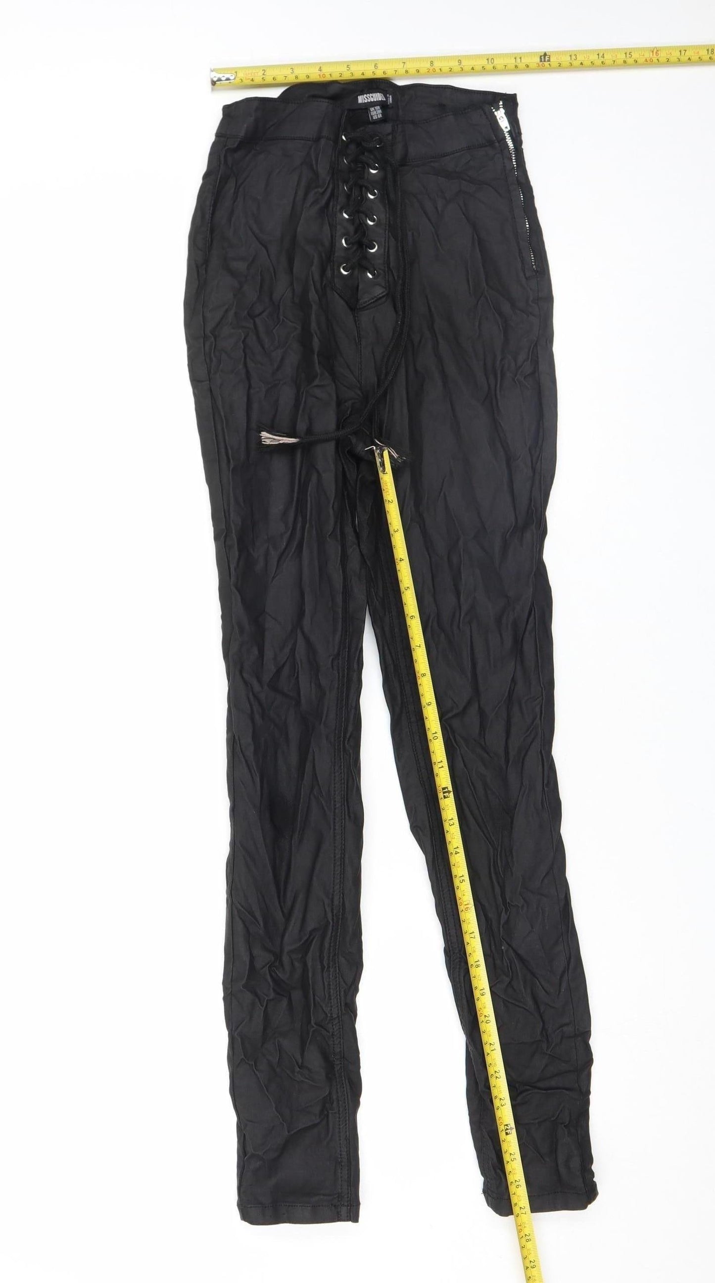 Missguided Womens Black Lace Up Skinny Stretch Trousers UK 10
