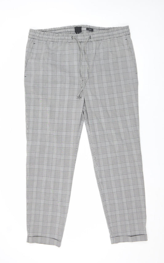 H&M Women's Grey Check Slim Fit Chino Trousers XL