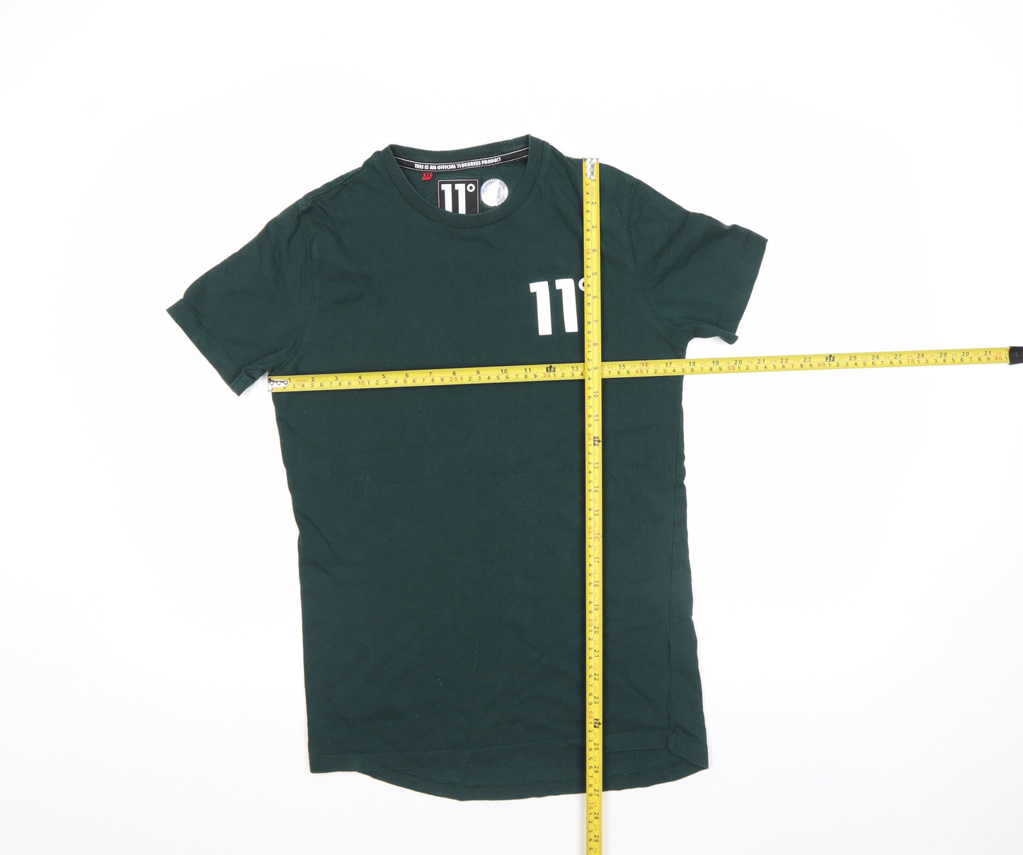 11 Degrees Men’s Green Slim Fit Cotton Crew Neck Short Sleeve T-Shirt S