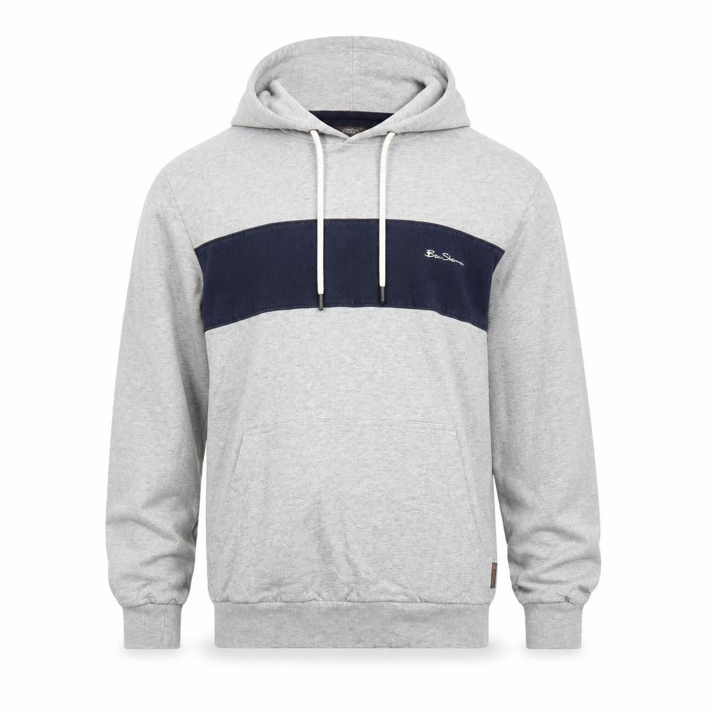 Ben Sherman Mens Grey Pullover Hoodie Size L Drawstring Logo Sweatshirt
