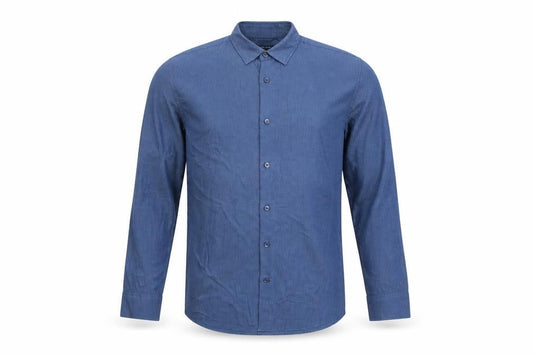 Dunnes Men's Blue Regular Fit Cotton Long Sleeve Button-Up Shirt - Size L