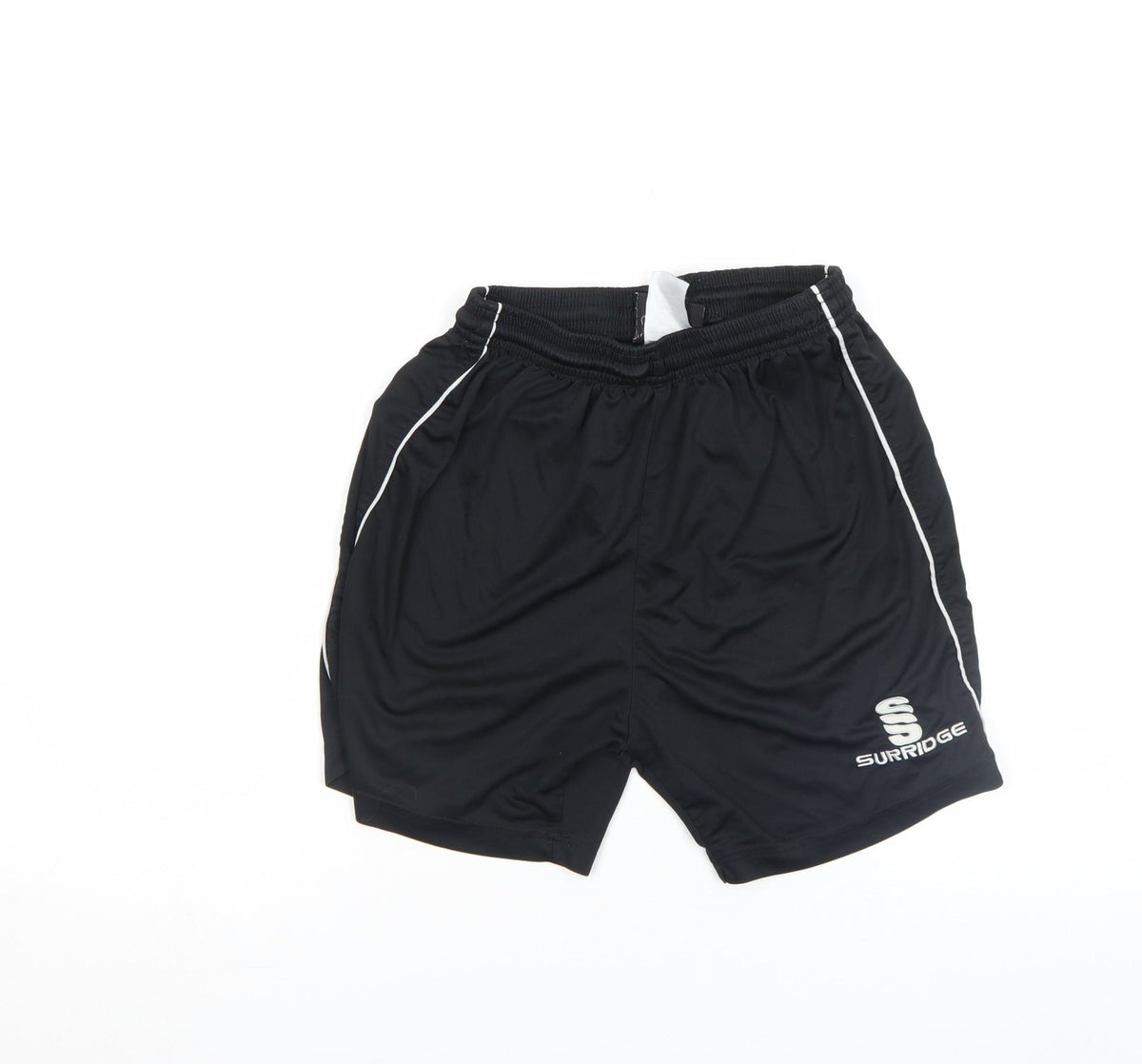 Surridge Boys Black Athletic Sports Shorts YTH Polyester Elastic Waist