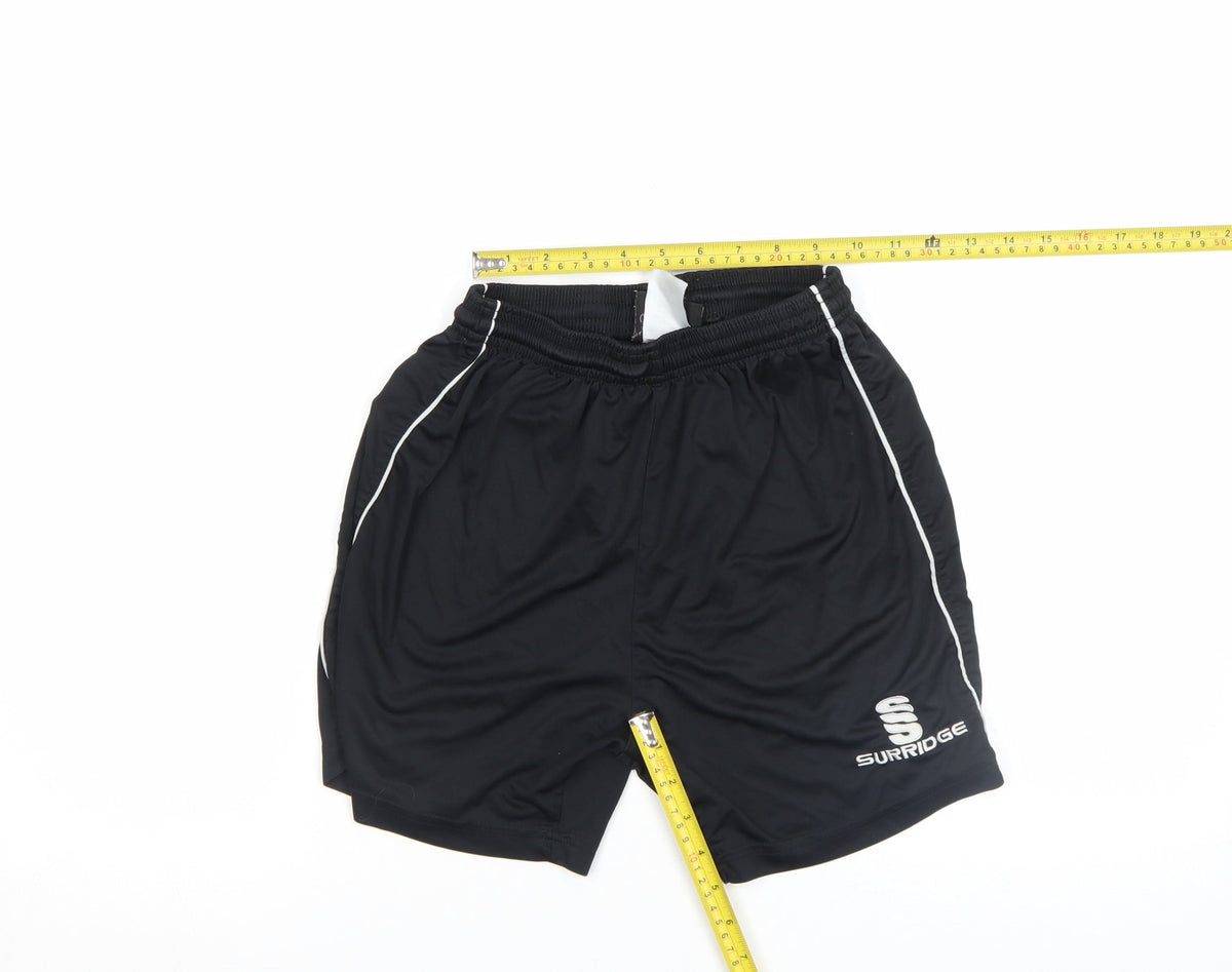 Surridge Boys Black Athletic Sports Shorts YTH Polyester Elastic Waist