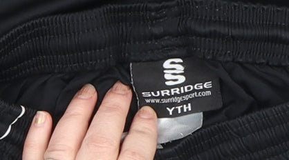 Surridge Boys Black Athletic Sports Shorts YTH Polyester Elastic Waist