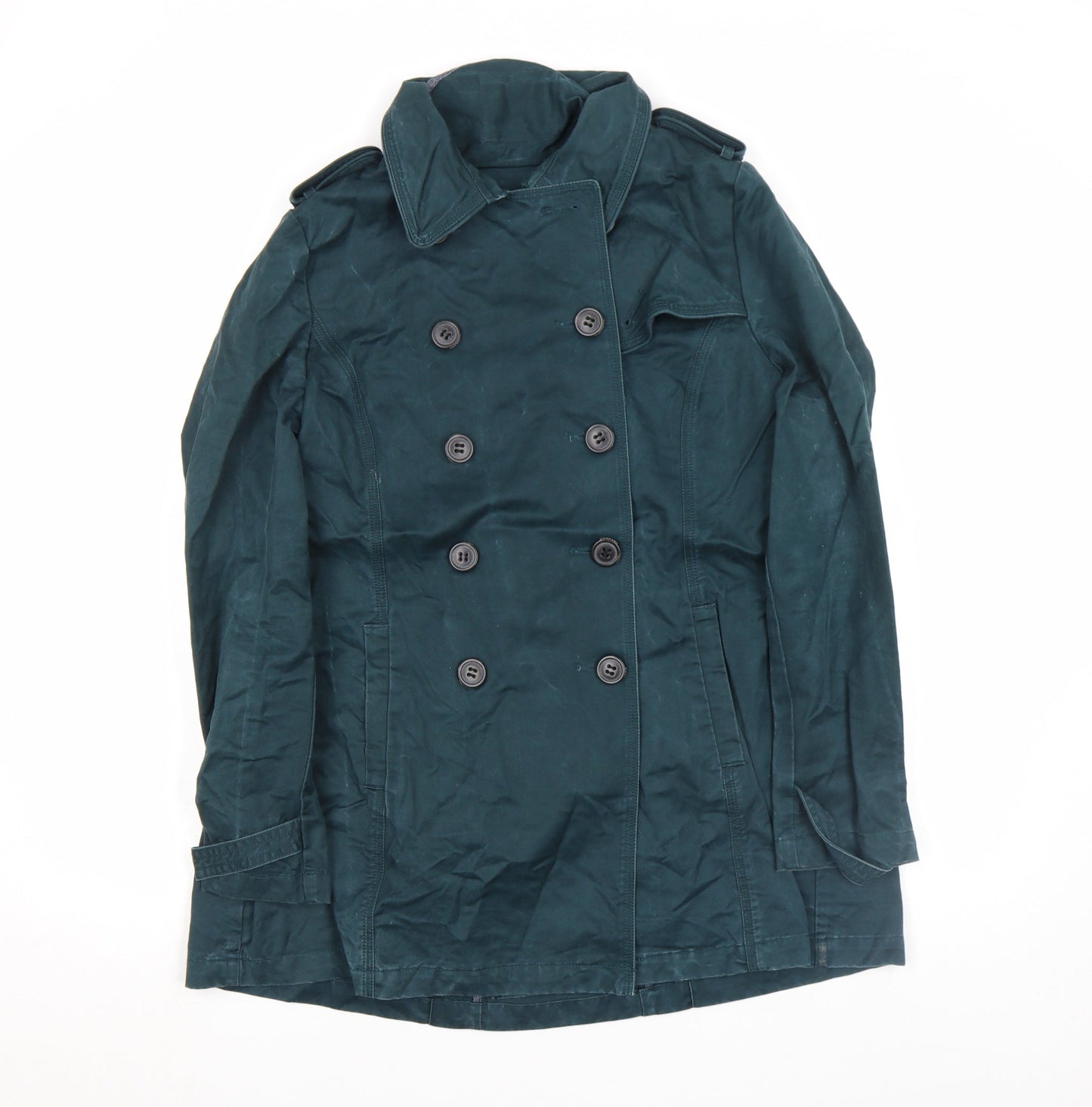 FatFace Women Green Cotton Pea Coat Size 10 Double-Breasted Classic