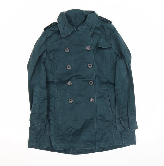 FatFace Women Green Cotton Pea Coat Size 10 Double-Breasted Classic