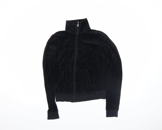 Juicy Couture Girls Black Velour Track Jacket M Zip Front Activewear