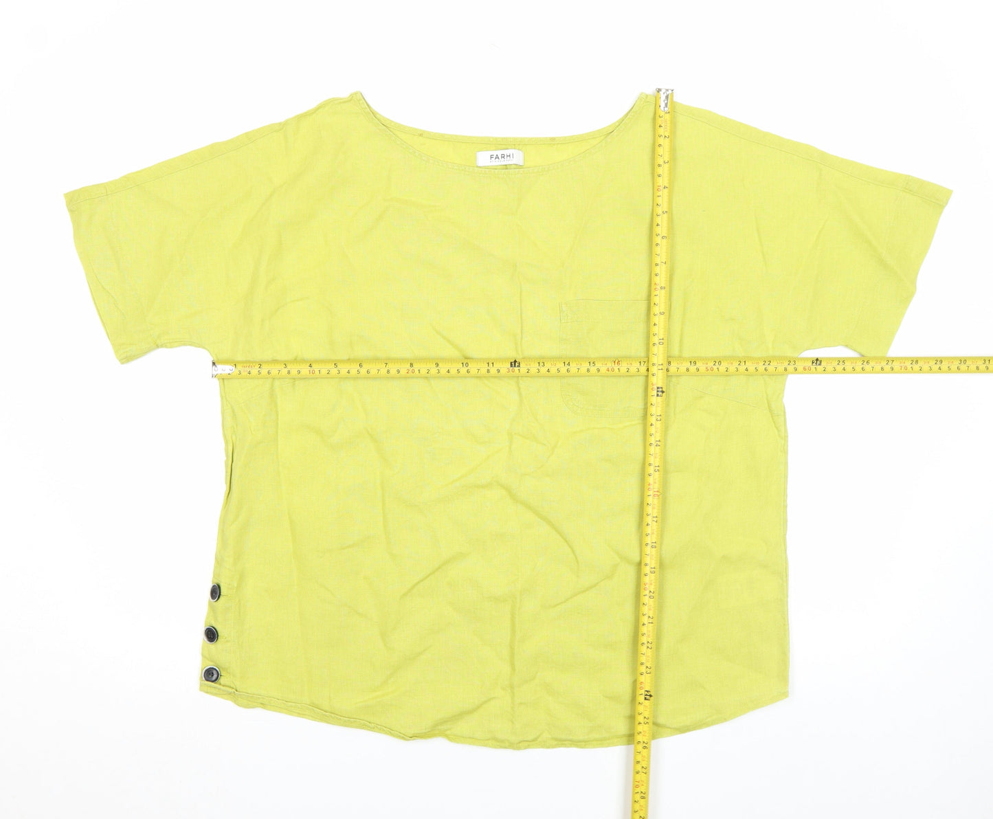 Farhi by Nicole Farhi Women's Green Linen Short Sleeve Blouse Size XL