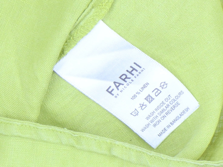 Farhi by Nicole Farhi Women's Green Linen Short Sleeve Blouse Size XL