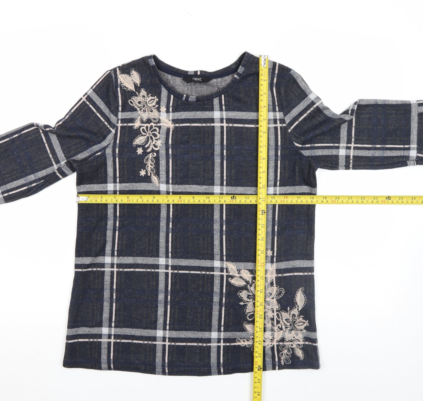 Next Womens Blue Plaid Embroidered Tunic Blouse Size 10