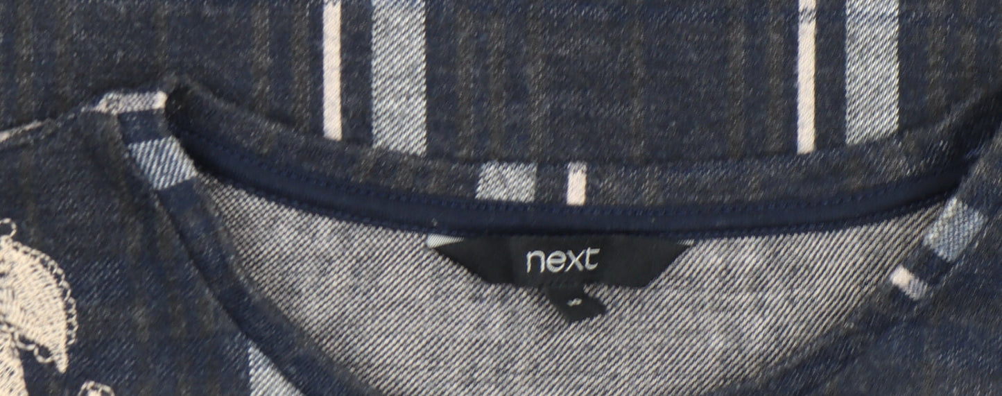Next Womens Blue Plaid Embroidered Tunic Blouse Size 10