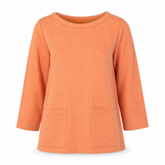 Front view of Gallery Women’s Orange Tunic Blouse S 3/4 Sleeve Round Neck