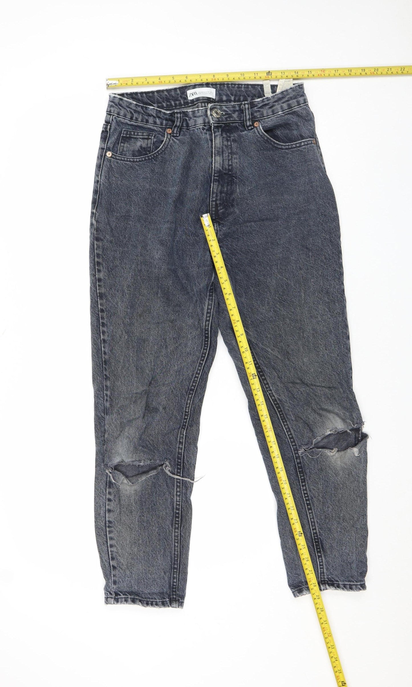 Zara Women’s Grey High Rise Mom Jeans Size 10 Distressed Denim