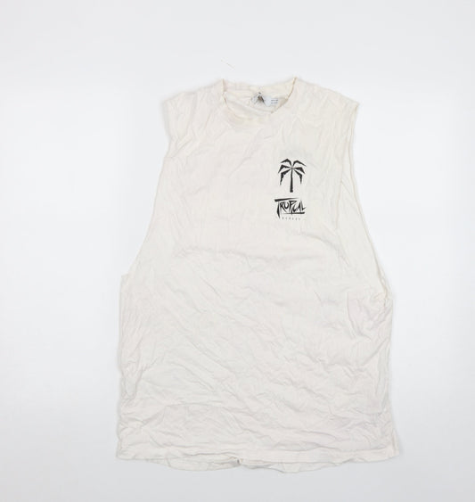 Topman Men's White Sleeveless Tropical Print T-Shirt Size S