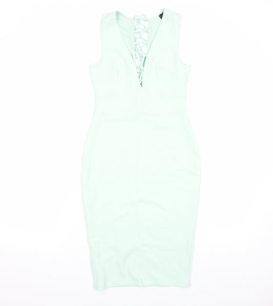 Jane Norman Women’s Green Lace Up Back Bodycon Midi Dress Size 6