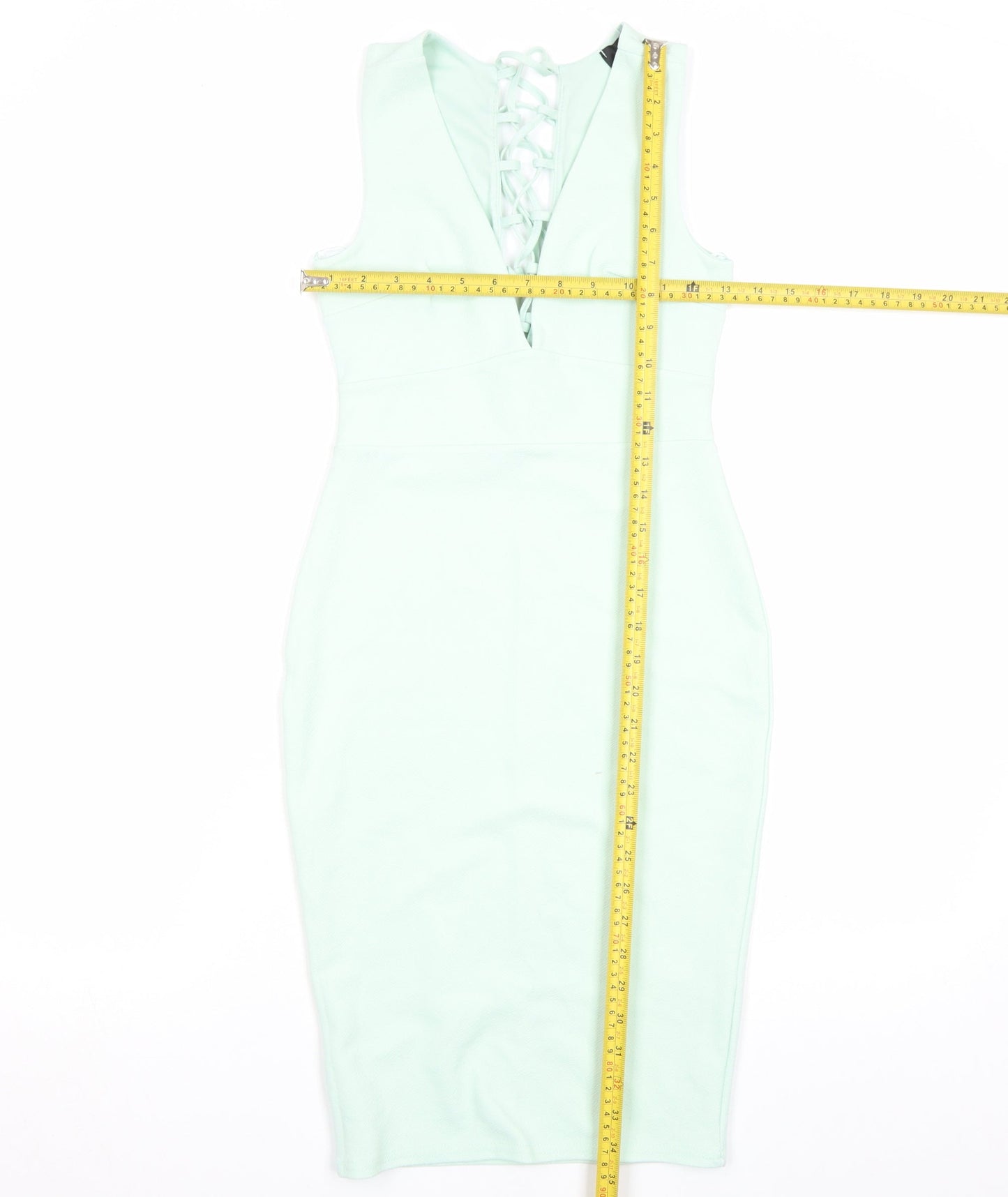 Jane Norman Women’s Green Lace Up Back Bodycon Midi Dress Size 6