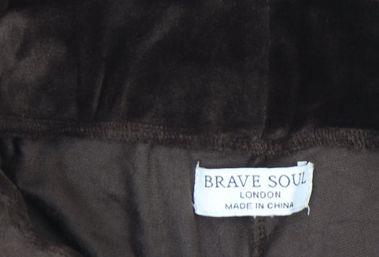 Brave Soul Womens Brown Velour Flared Trousers Size M