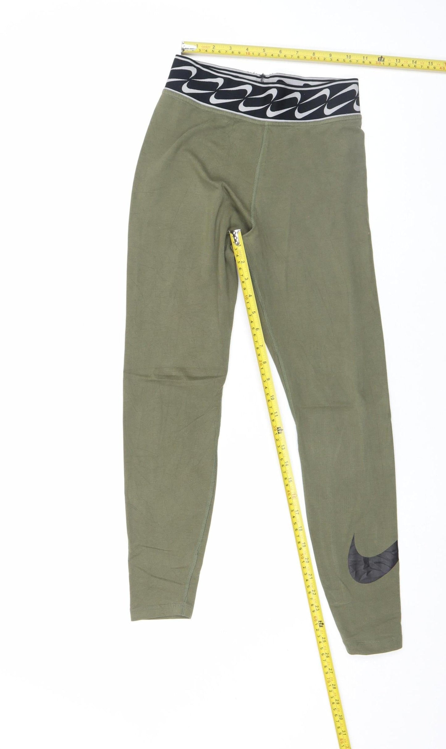 Nike Women Green Small Leggings Elastic Waist Slim Fit Activewear