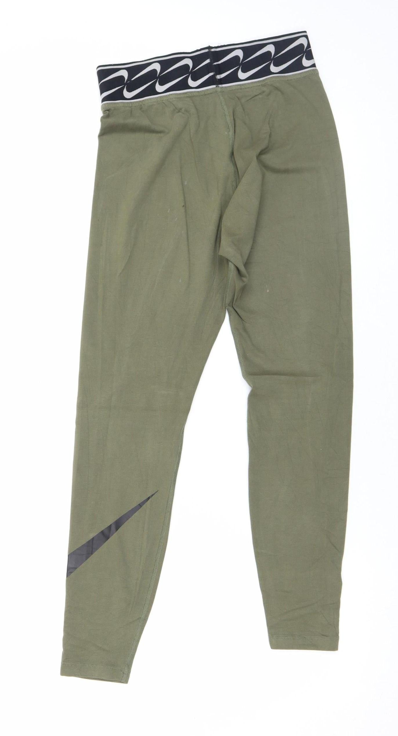 Nike Women Green Small Leggings Elastic Waist Slim Fit Activewear