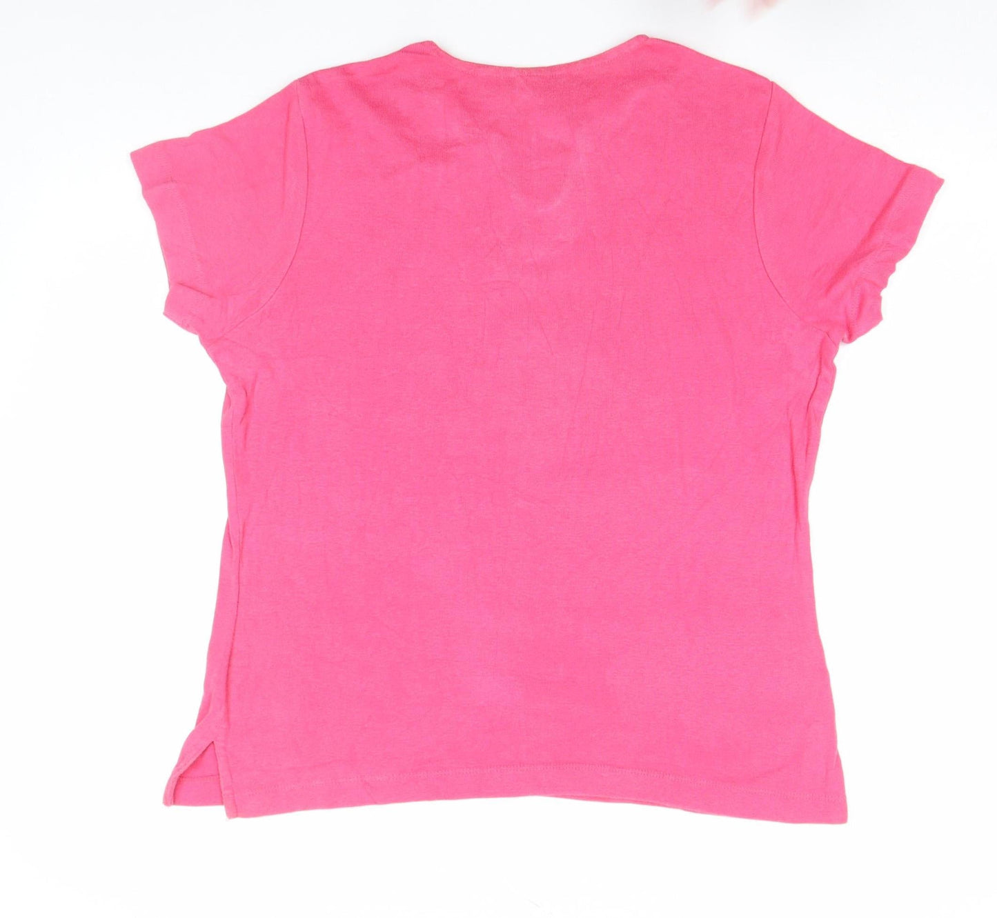 Cherokee Women Pink Embroidered Cotton Short Sleeve T-Shirt XL