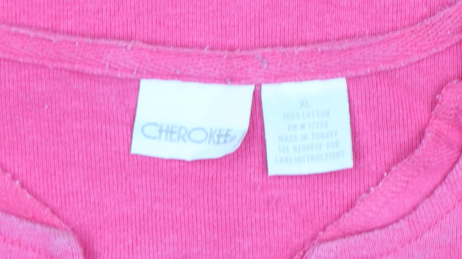 Cherokee Women Pink Embroidered Cotton Short Sleeve T-Shirt XL