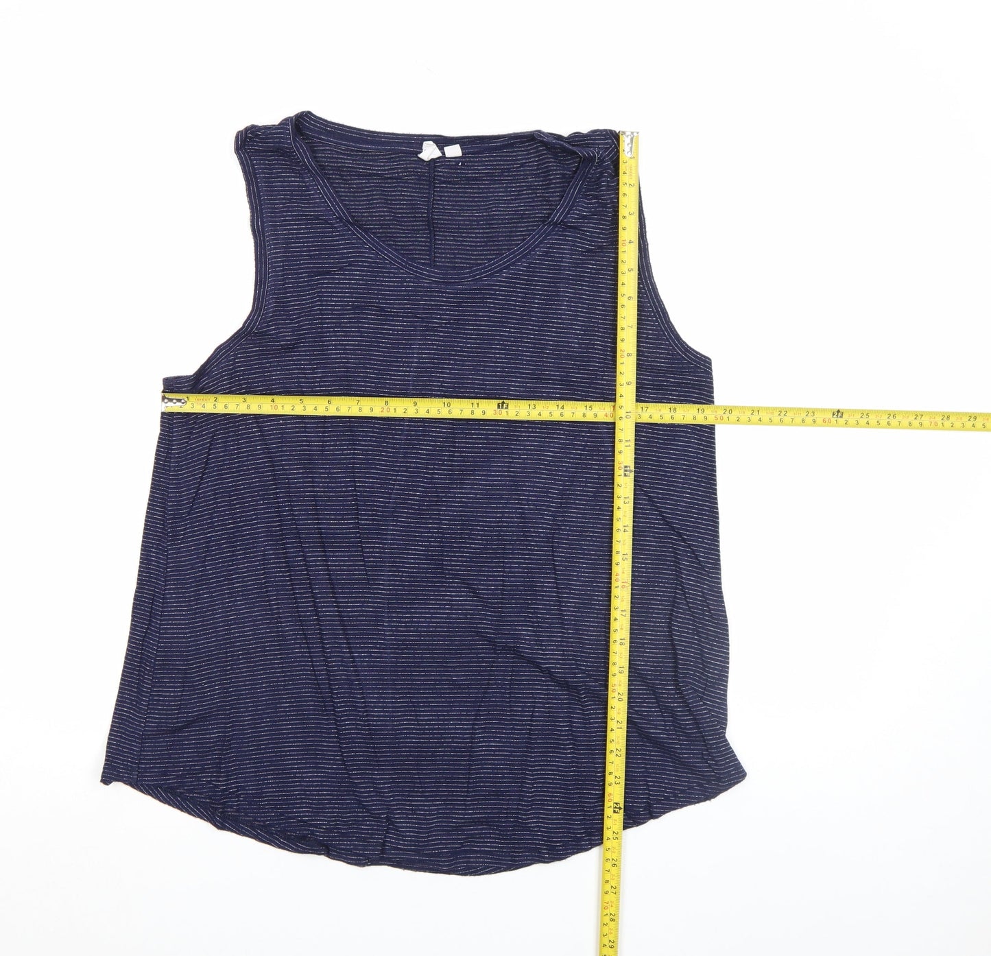 GAP Womens Blue Striped Tank Top Size L Cotton Modal Jersey Scoop Neck