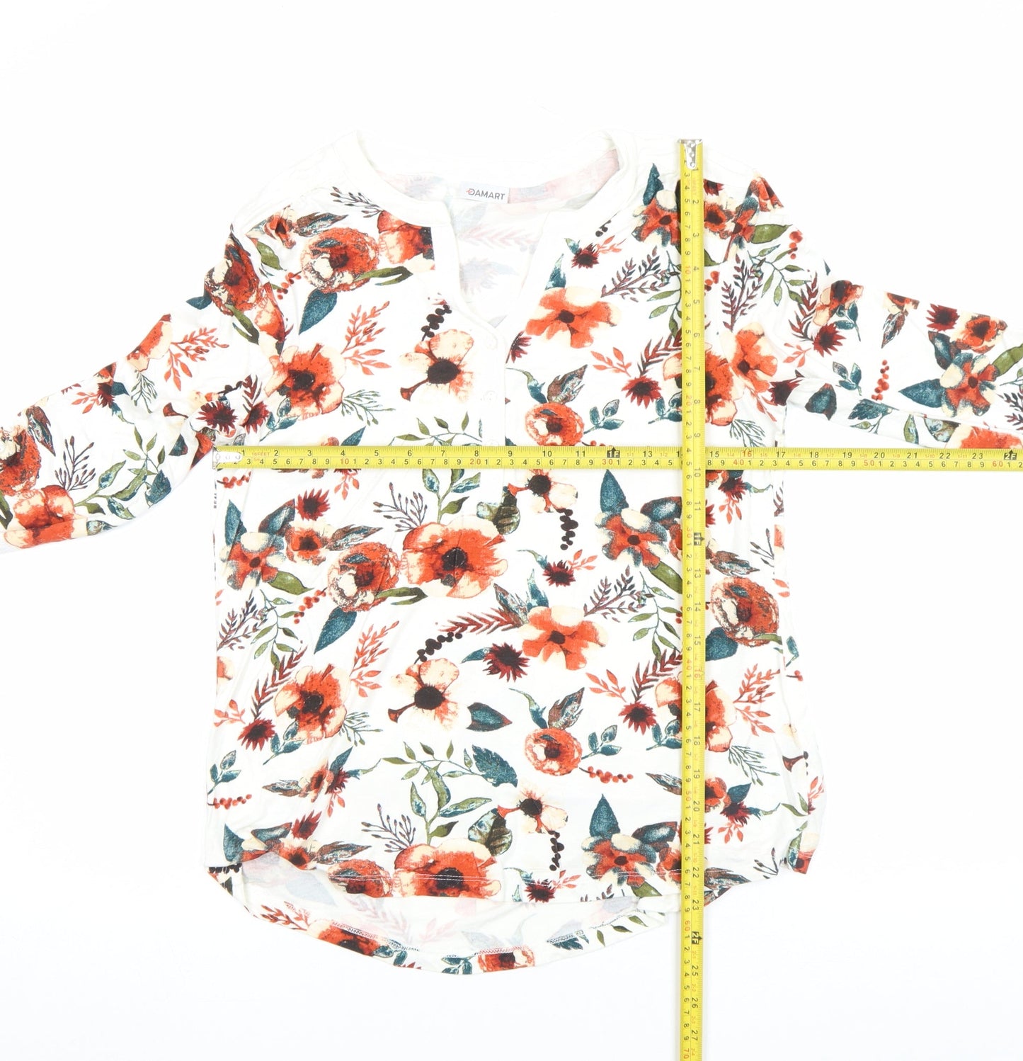 Damart Womens Multicoloured Floral Henley Long Sleeve Top Size S