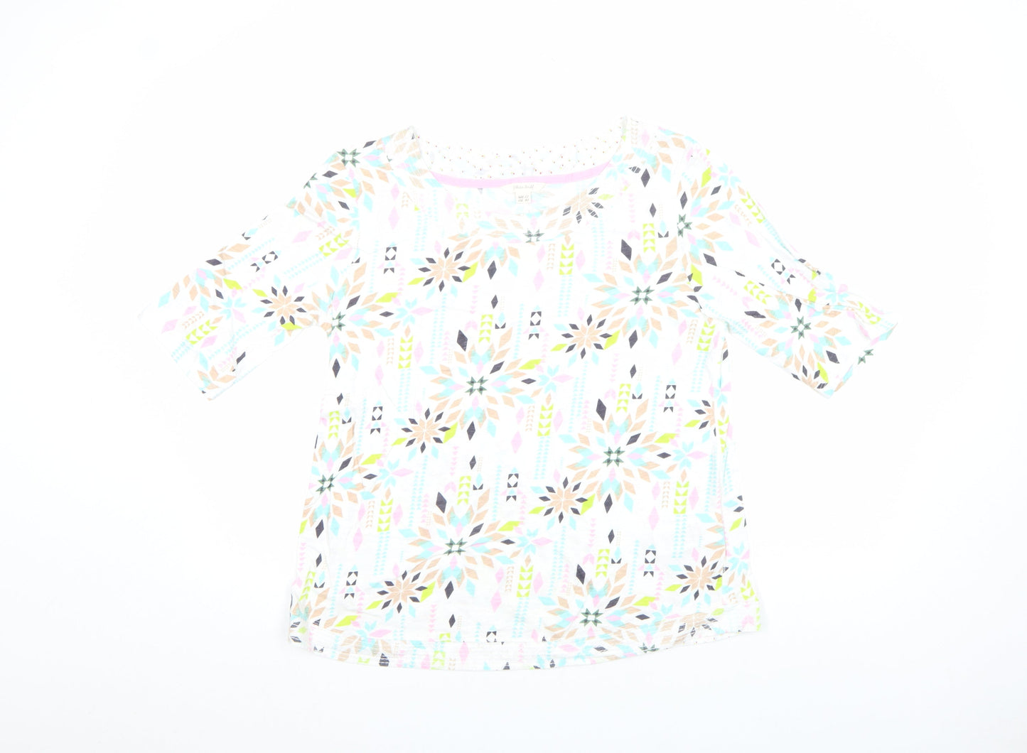 White Stuff Womens Multicoloured Cotton 3/4 Sleeve T-Shirt UK 12