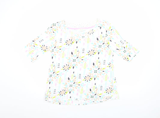 White Stuff Womens Multicoloured Cotton 3/4 Sleeve T-Shirt UK 12
