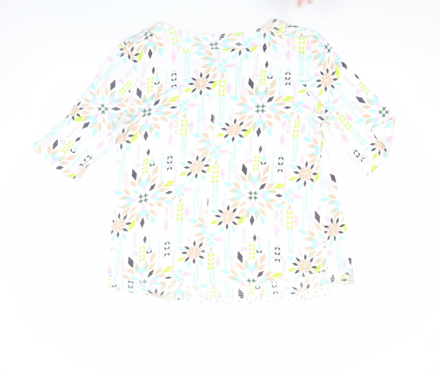 White Stuff Womens Multicoloured Cotton 3/4 Sleeve T-Shirt UK 12