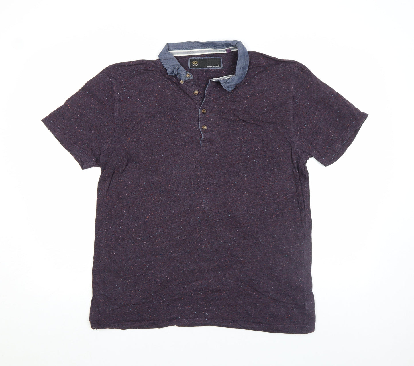 Next Men's Purple Short Sleeve Button-Down Polo Shirt Size L