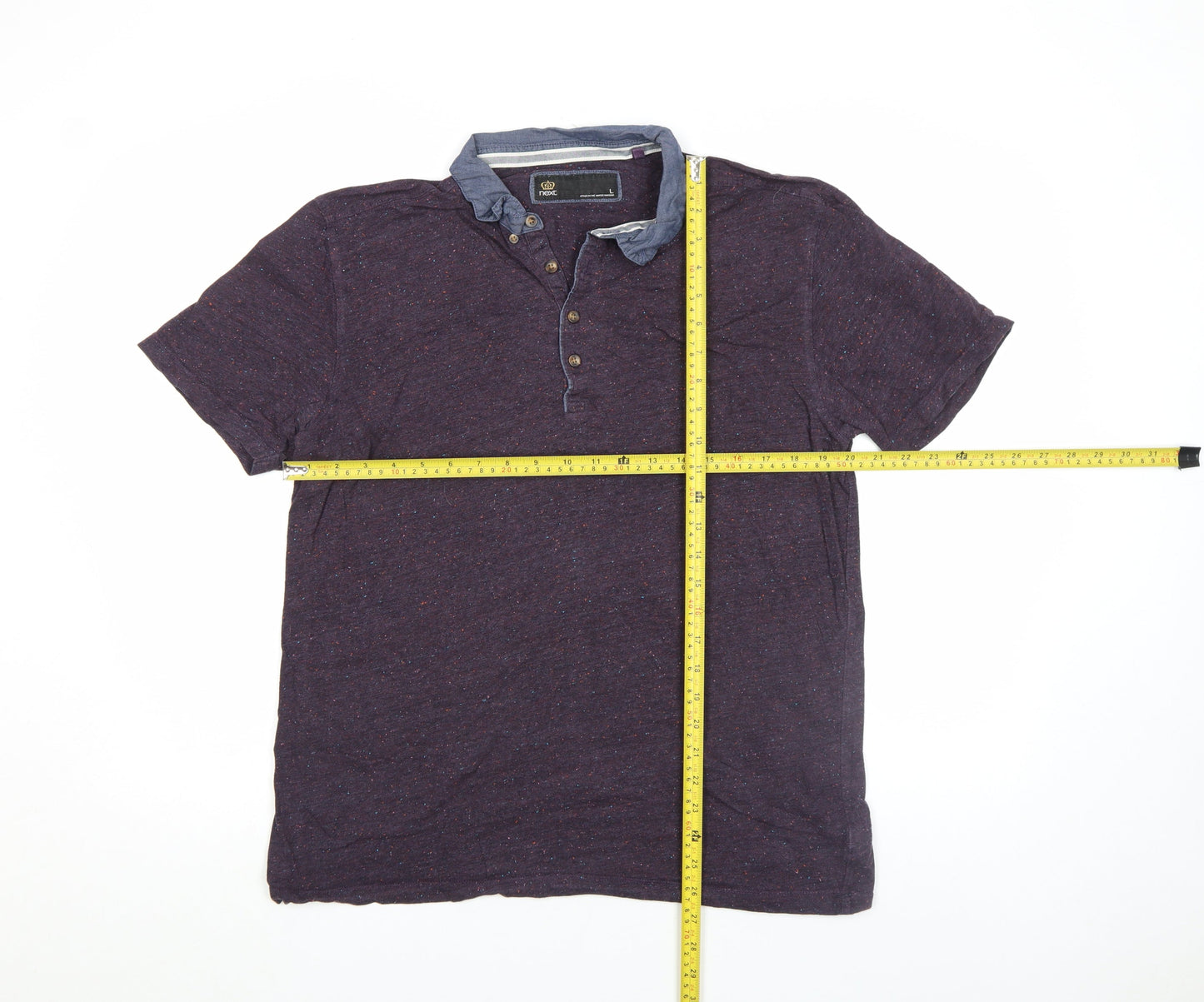 Next Men's Purple Short Sleeve Button-Down Polo Shirt Size L