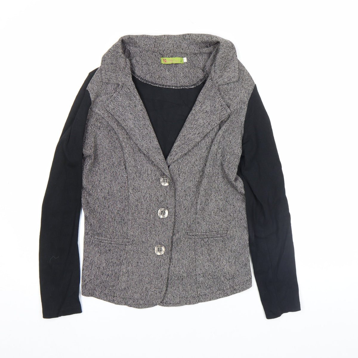 Nwillow Women Grey Tweed Blazer Jacket M Long Sleeve Classic Workwear