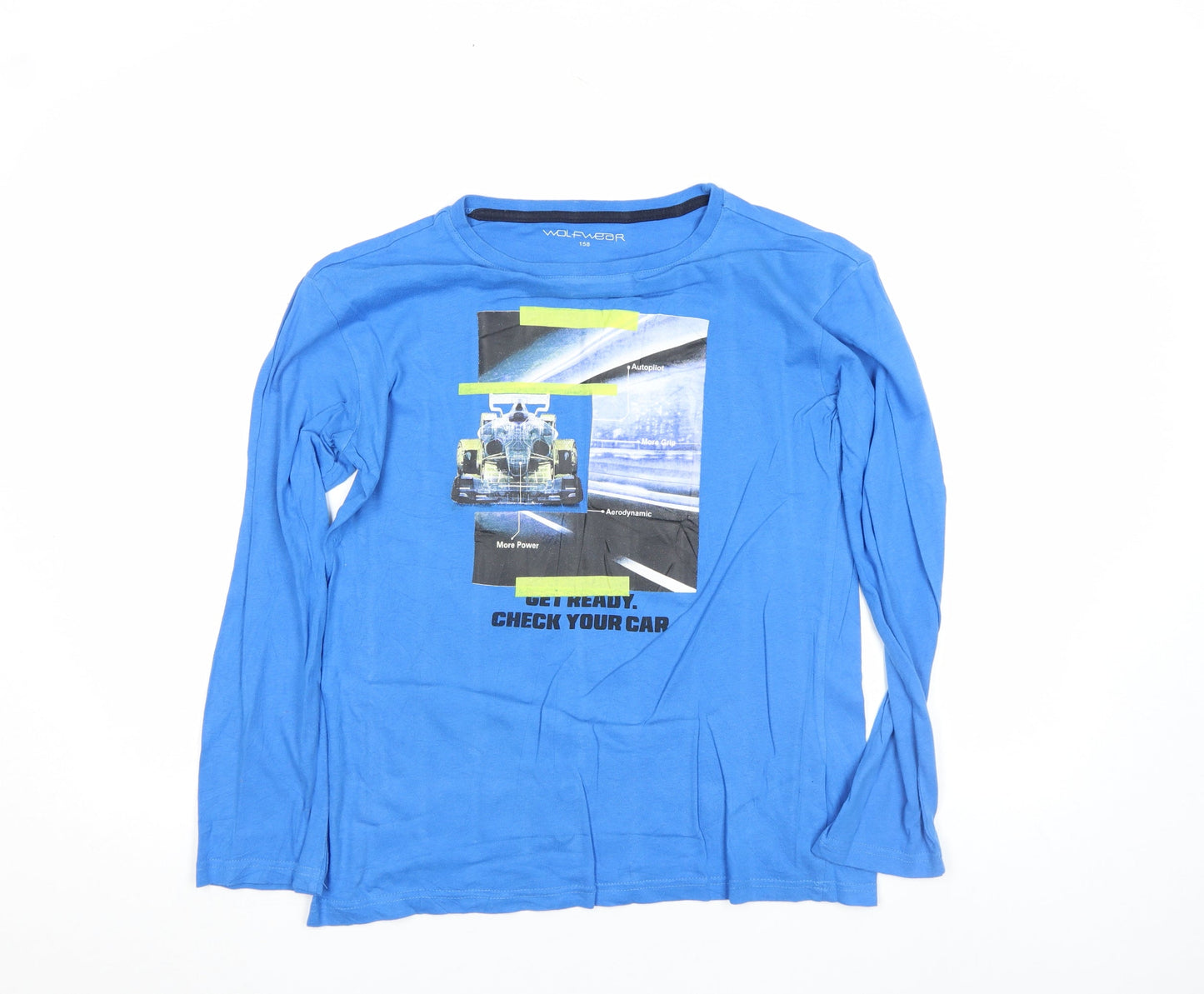 Wolfwear Boys Blue Long Sleeve Graphic Car T-Shirt Size 158 Cotton