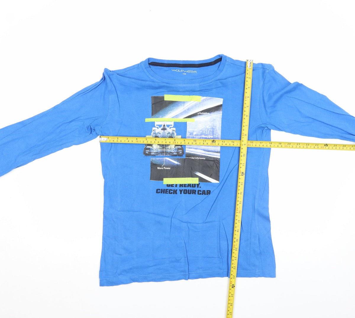 Wolfwear Boys Blue Long Sleeve Graphic Car T-Shirt Size 158 Cotton